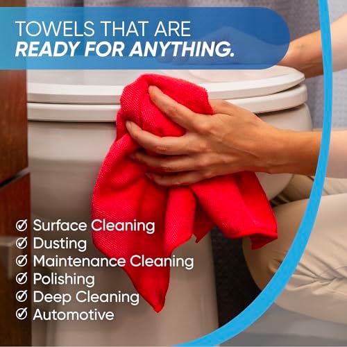 Microfiber Wholesale 16" x 16" All Purpose Towels - 100 Pack - Reusable Wash Cloths, Dust, Kitchen, Car, Shop Rags for Cleaning (Red) - Image 4