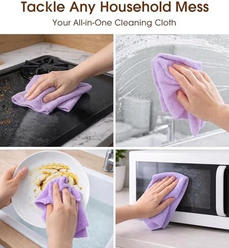 KitchLife Microfiber Cleaning Cloth Roll, 100 Pack - Tear-Away Microfiber Paper Towels, Lint-Free, Reusable, Washable for Kitchen, Car, Dishes, and Sensitive Surfaces (Light Purple) - Image 4