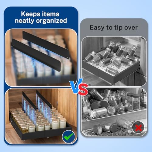 Pull Out Cabinet Organizer Expandable (12.4"-20.08")W & (16.26"-22.44")D, Insputer No Drill Slide Out Drawers with 3 Slide Rail, 2Pcs Magnetic Panel, Adhesive Roll Out Shelf for Kitchen, Pantry Black - Image 5