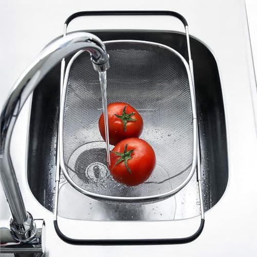 2 PackPremium Quality Over The Sink Stainless Steel Oval Colander with Fine Mesh 6 Quart Strainer Basket & Expandable Rubber Grip Handles - Strain, Drain, Rinse Fruits, Vegetables1 - Image 3
