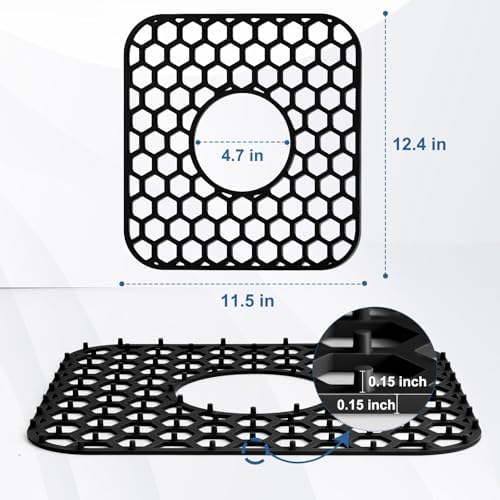 2 Pack Silicone Sink Protectors for Kitchen Sink -12"x 11" Center Drain - Image 3