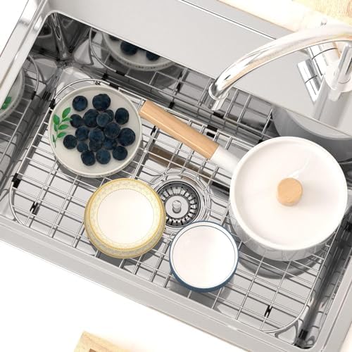 Sink Protector for Kitchen Sink,Large Sink Rack,26"X 14",Stainless Steel Sink Grid for Bottom of Sink,Metal Sink Grate with Centered Drain for Single Bowl,1 pack - Image 2