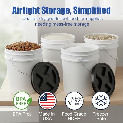 ePackageSupply 5 Gallon Bucket - Food Grade w/Lid BPA-Free, White/Black, 3 | Airtight Gamma Seal Screw-On Lid, Heavy-Duty 90 Mil HDPE Plastic, Food Safe and Durable Container, Bulk Storage, Made in USA - Image 2