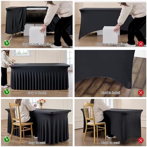leegleri 6 Pack Black Spandex Table Cloths for 6 Foot Rectangle Tables, Wrinkle Free Fitted Table Covers 6ft Stretch Tablecloths Desk Skirt for Parties Weddings Birthday Baby Shower - Image 4