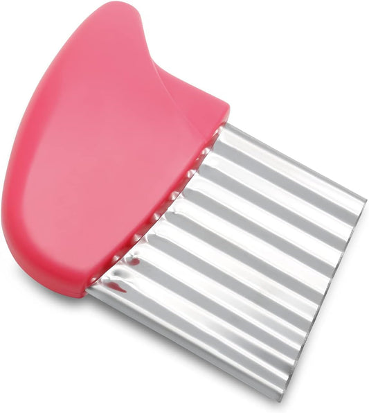 Luomorgo Stainless Steel Potato Crinkle Cutter Carrot Wavy Knife French Fry Slicer Vegetable Wavy Chopper, Pink