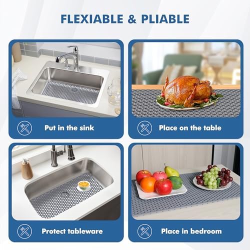 Bestjing Silicone Sink Protectors for Kitchen Sink-28.4"x 14.3", Gray - Image 5