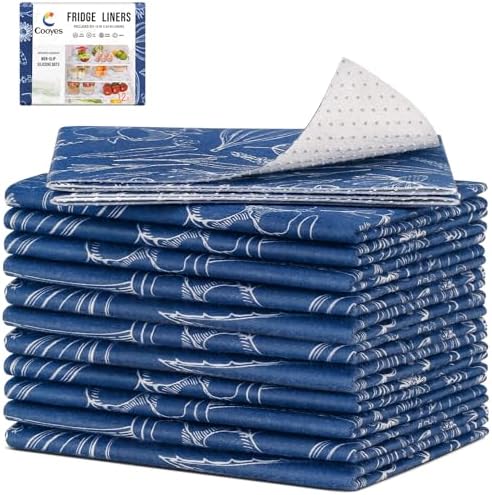 Cooyes Fridge Bin Liners, 12 Pack Refrigerator Liners with Non-Slip Particles, Drawer Mats for Kitchen Cabinets, Breathable Cloth Material, Washable, Keep Produce Fresh Longer by Cooyes