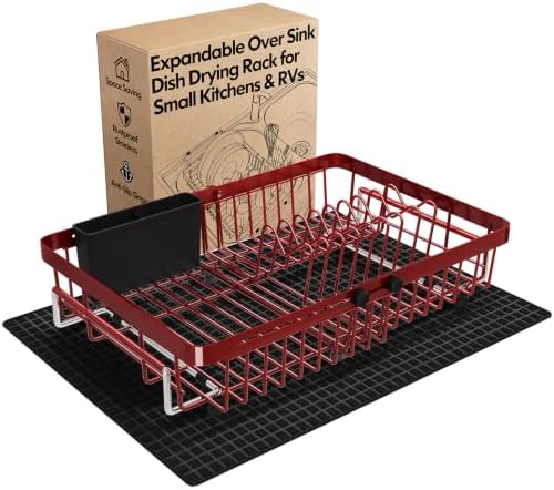 MAJALiS Red Dish Drying Rack Over The Sink with Utensil Holder, Mat by MAJALiS