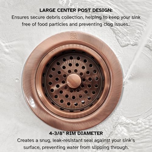 Westbrass A214-11 3-1/2" Post Style Large Kitchen Sink Basket Strainer, Antique Copper - Image 5