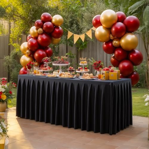 6 Pack Black Rectangle Tablecloth 8 FT Stretch Spandex Fitted Table Cloth for 8 Foot Rectangle Tables Banquet Tablecloths Wrinkle Free Table Cover Skirt Ruffle Tablecloth for Party Wedding Birthday - Image 3