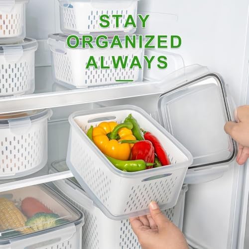 6 PCS Large Fruit storage Containers for Fridge ,Food Storage Containers | with Removable Colander pen and lable Leakproof Dishwasher safe Produce Containers Keep Fruits Vegetables Berry Fresh longer - Image 5