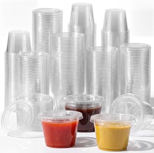 Maxdot 600 Pack 4 oz Containers with Lids Plastic Portion Cups Bulk Mini Disposable Souffle Container Cup Sauce Condiment Leak Proof Shot Lunch Small Portion Box Travel Party Dinner Sauce Salad by Maxdot