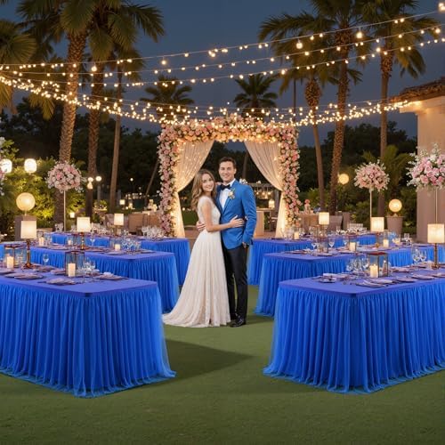 Royal Blue Table Cloths for Parties Tulle Table Skirts Rectangle Tables 8ft Fitted Spandex Table Covers Stretch Elastic Banquet Wedding Baby Shower Birthday Party Table Cloths 8 Foot Rectangle - Image 2