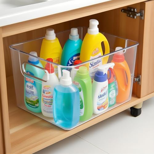 Set of 8 Clear Organizers and Storage Bins, 4 Large and 4 Small Stackable Plastic Storage Containers with Handles for Fridge, Freezer, Pantry, Cabinet, Kitchen Organization - Image 5
