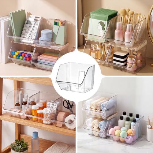 9 Pcs Clear Plastic Storage Bins Stackable Pantry Storage Organizer Kitchen Cabinet Organizers Ideal Containers for Tea Sugar Bag Coffee Pod Office Fridge Caddy - Image 6
