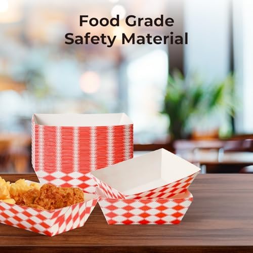 Fit Meal Prep 1000 Pack 1 lb Paper Food Boats Heavy Duty Disposable Trays, Red Check For Parties Fairs Picnics Carnivals, Holds Ketchup Cheese Sauce Pickles Grease Resistant - Image 5