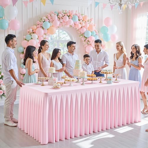 4 Pack Pink Rectangle Tablecloth 6 FT Stretch Spandex Fitted Table Cloth for 6 Foot Rectangle Tables Banquet Tablecloths Wrinkle Free Table Cover Skirt Ruffle Tablecloth for Party Wedding Birthday - Image 2