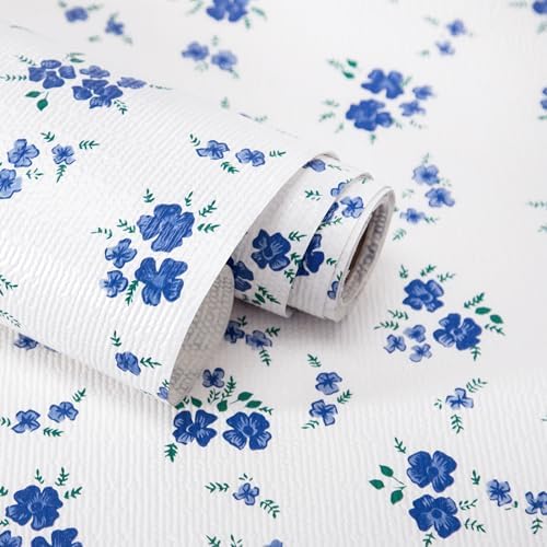 RAY STAR 20 Inch x 10 Ft Shelf Liner for Kitchen Cabinets, Non-Adhesive Cabinet Liner Washable, Drawer Liner for Dresser Non-Slip Bathroom [Blue Cream Floral] by RAYSTAR
