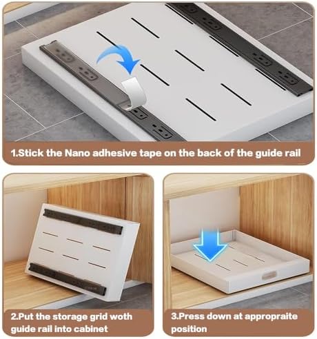 2 Pack Pull Out Cabinet Organizer Adhesive, 12" Wide,16.9" Deep Heavy Duty Slide Out Drawers for Face Frame or Frameless Cabinets, Roll Out Cabinet Organizer for Kitchen Organizer, Bathroom,Pantry - Image 4