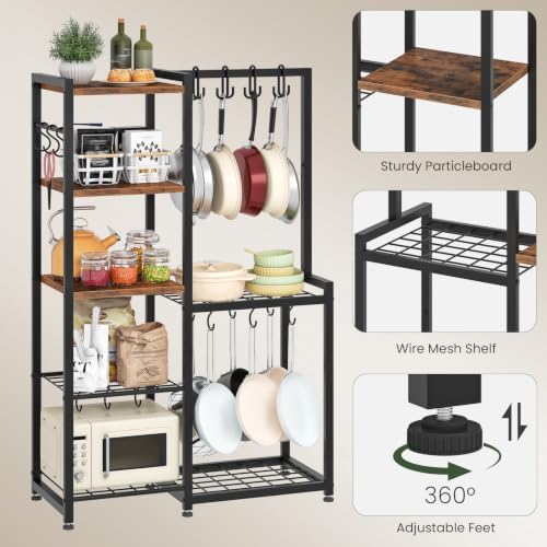 CHOEZON 5-Tier Pot Rack, Cookware Stand with Hooks, Pans Pots Organizer for Kitchen, Living Room, and Bedroom, Black TPR17BF - Image 7