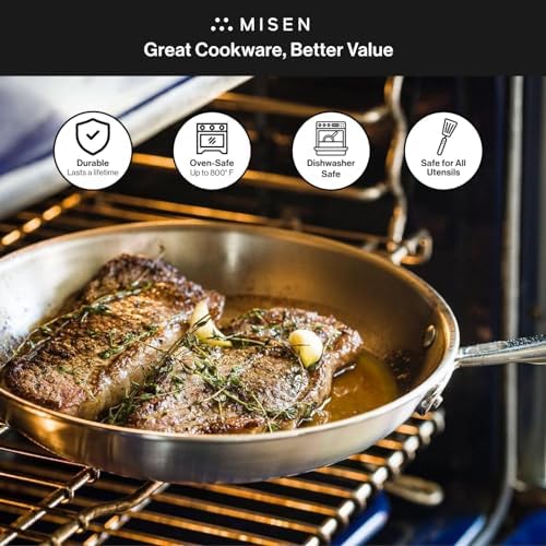 Misen 5-Ply Stainless Steel Cookware Set - Versatile, Dishwasher Safe - 9-Piece Set - 10" Skillet, 12" Skillet + Lid, 3 QT Saute Pan + Lid, 3 QT Saucier + Lid, 8 QT Stockpot + Lid - Image 6