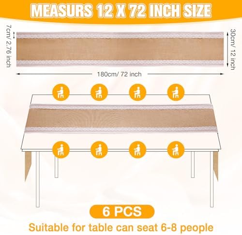 Tatuo 12 Pcs Burlap Table Runners with Lace 12 X 72 Rustic Jute,Cute - Image 2