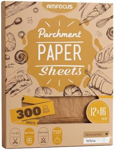 300 PCS Unbleached Parchment Paper Sheets for Baking 12x16 Inches, Non-Stick and Non-Toxic Precut Parchment Sheets for Oven, Cooking, Grilling, Air Fryer and Steaming - Fit for Half Sheet Pans by AMFOCUS