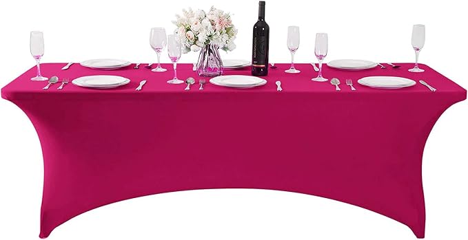 MDS® Pack of 5 Spandex Tablecloth 8FT Tight Fitted Stretch Table Cover – Washable Wrinkle-Free Reusable Elastic Patio Tablecloth for Wedding, Party, Banquet, Trade Show, Event Décor - Magenta by MDS