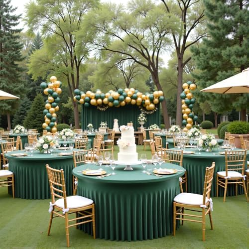 leegleri 6 Pack Hunter Green 60Inch Spandex Round Tablecloths, Stretchy 120inch Fitted 5FT Round Table Cloths, Wrinkle Free Table Cover with Skirt for Wedding Party Dining Banquet - Image 5