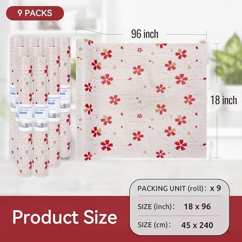 FIFTY FEET 18"x96" Non-Adhesive Shelf Liner for Kitchen Cabinets and Drawers, Washable Non-Slip PVC Cabinet Liner (Red Floral)(9 Roll) - Image 5