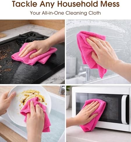 KitchLife Microfiber Cleaning Cloth Roll, 100 Pack - Tear-Away Microfiber Paper Towels, Lint-Free, Reusable, Washable for Kitchen, Car, Dishes, and Sensitive Surfaces (Hot Pink) - Image 4