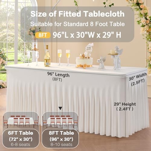 2 Pack Spandex Ivory Table Clothes for 8 Foot Rectangle Tables, Stretch Table Cloth 8ft Fitted Table Cover Desk Skirt for Parties Weddings Birthday Banquet Baby Shower - Image 5