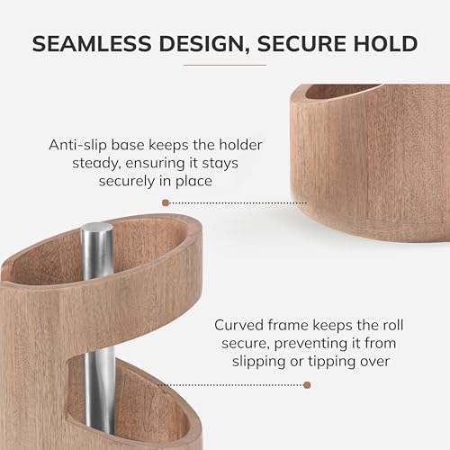 Anji Mountain Wooden Paper Towel Holder with Metal Holder, Holder Stand for Kitchen Roll Organizer & Kitchen Dining Table Home Décor, Countertop Fits Jumbo & Mega Rolls - Biscotti/Nickel, Arc Hold - Image 4