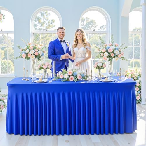 gogoparti 6 Pack Spandex Royal Blue Fitted Table Cloth for 8ft Rectangle Tables Blue Tablecloth Stretch Table Covers Banquet Wrinkle Free Tablecloths Skirt for Parties Wedding - Image 3