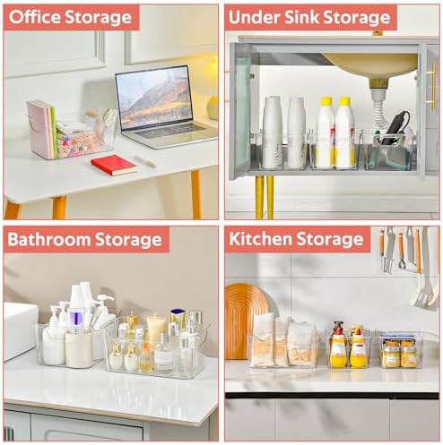 Clear Plastic Storage Bins - 12 Pack Pantry Organizers and Storage,Large Clear Pantry Organizer Bins, Plastic Containers with Handle for Kitchen, Cabinet, Bathroom, Classroom Organization - Image 5