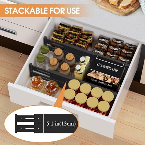 Bamboo Drawer Dividers, Adjustable Drawer Organizers, Fits 17.6–21" Drawers | 2.5" High, 4 Pack Expandable Drawer Separators for Kitchen, Nursery, Dressers & Office Storage, Black - Image 4