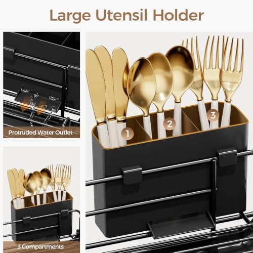 Extendable Dish Rack, Dish Drying Rack for Kitchen Counter, Foldable Dish Dryer Rack, Stainless Steel Dish Drainer Racks with Utensil Holder, Collapsible Dish Drying Racks Large Size,Black - Image 7