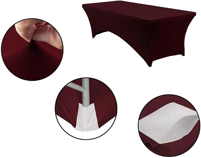 MDS® Pack of 2 Spandex Tablecloth 4FT Tight Fitted Stretch Table Cover – Washable Wrinkle-Free Reusable Elastic Patio Tablecloth for Wedding, Party, Banquet, Trade Show, Event Décor - Burgundy - Image 4