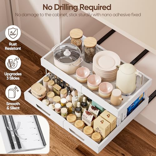 Nacial 2 Tier Pull Out Cabinet Organizer,Expandable(12.3"-20.7" W),White - Image 6