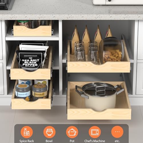 ZOINLIY Wooden Pull Out Cabinet Organizer, 21'' Deep Slide Out Drawer - Image 2