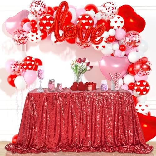Sequin Tablecloth 90"x156" Red Tablecloth Rectangle Party Tablecloth Cover by QueenDream