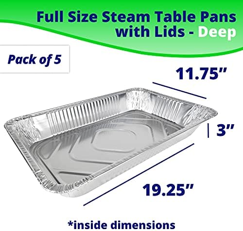 IDL Packaging Full Size Aluminum Steam Table Pans with Lids - Deep, 21" x 13" x 3" (Pack of 5) - Disposable Foil Pan for Grilling, Roasting, BBQ, Cooking, Baking, Freezing - Catering Supplies - Image 2