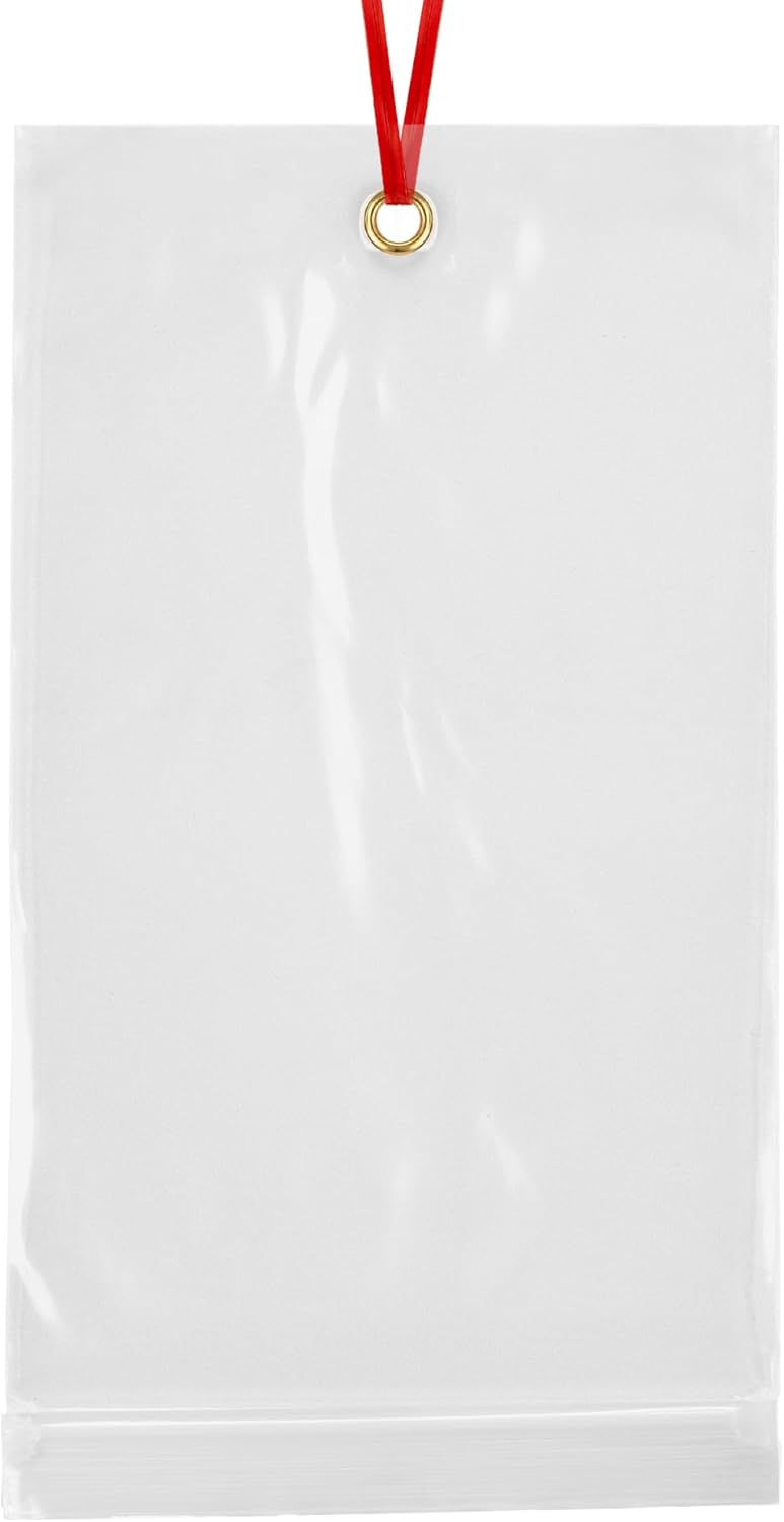 GPI - 5.5" x 9" Reclosable Zip Bags with Bottom Hang-hole & Pre-inserted 12" Twist-tie. 4 Mil Heavy-duty Resealable Zipper Baggy with Grommet/Metal Eyelet for Hanging (Insert Size 5x7.5) 1000 Pack