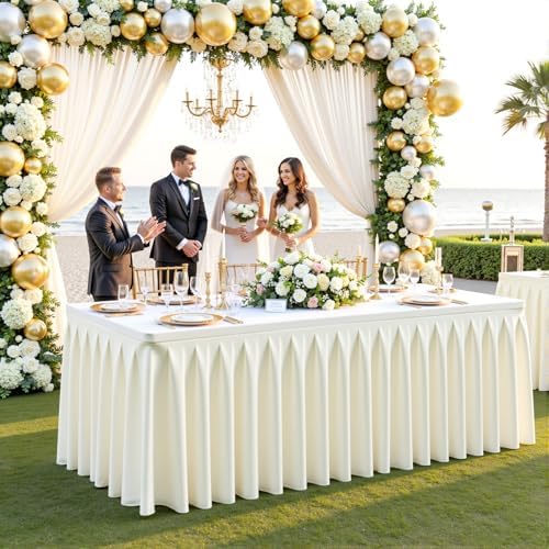 8 Pack Ivory Rectangle Tablecloth 8 FT Stretch Spandex Fitted Table Cloth for 8 Foot Rectangle Tables Banquet Tablecloths Wrinkle Free Table Cover Skirt Ruffle Tablecloth for Party Wedding Birthday - Image 4