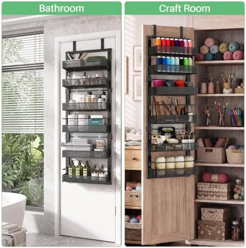 SAYZH 6 Tier Narrow Over Door Pantry Organizer,12.2"W x4.6"D x50.1"H, Black - Image 3
