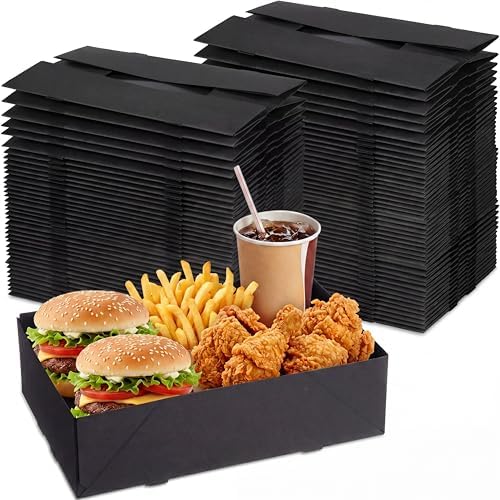 Chinco 300 Pieces Paperboard Kraft Food Trays 4 Corner Pop up Food Tray Disposable Foldable Cardboard Movie Night Snack Party Container Box for Holding Drink at Stadiums or Theaters (Black) by Chinco