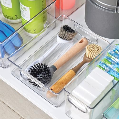 iDesign Plastic Stackable Pantry Bin, Set of 4, Clear | Organizer Bin with Handles, For Cabinets or Fridge - Image 3