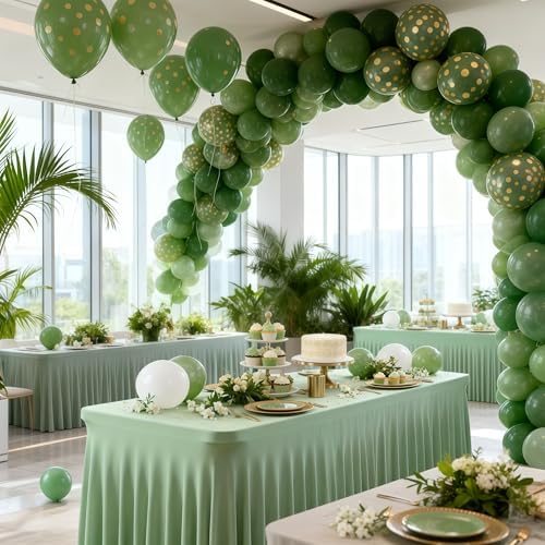 Wish Care 6 Pack Sage Green Spandex Table Clothes for 8 Foot Rectangle Tables, 8FT Wrinkle Free Fitted Tablecloths Ruffles Design Table Cloth for Party, Banquet, Wedding and Events - Image 5