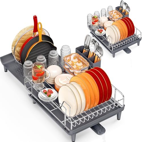 NTD Expandable Dish Drying Rack for Kitchen Counter, 16.7"-26.8", Gray by TOOLF