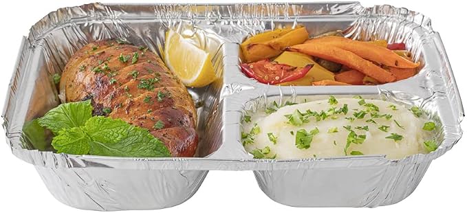 Restaurantware Foil Lux 23 Ounce Aluminum Food Containers 100 Rectangle Aluminum Pans - Lids Sold Separately 3 Compartments Silver Aluminum Foil Containers For Storing Baking And Meal Prep - Image 9